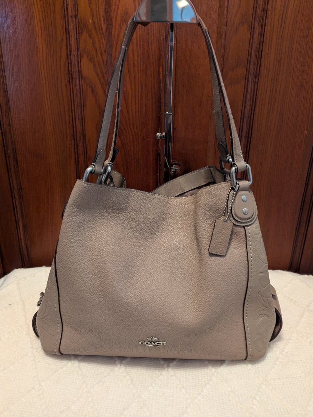 Coach RARE Tea Rose Edie 31 Taupe Pebble Leather Shoulder bag